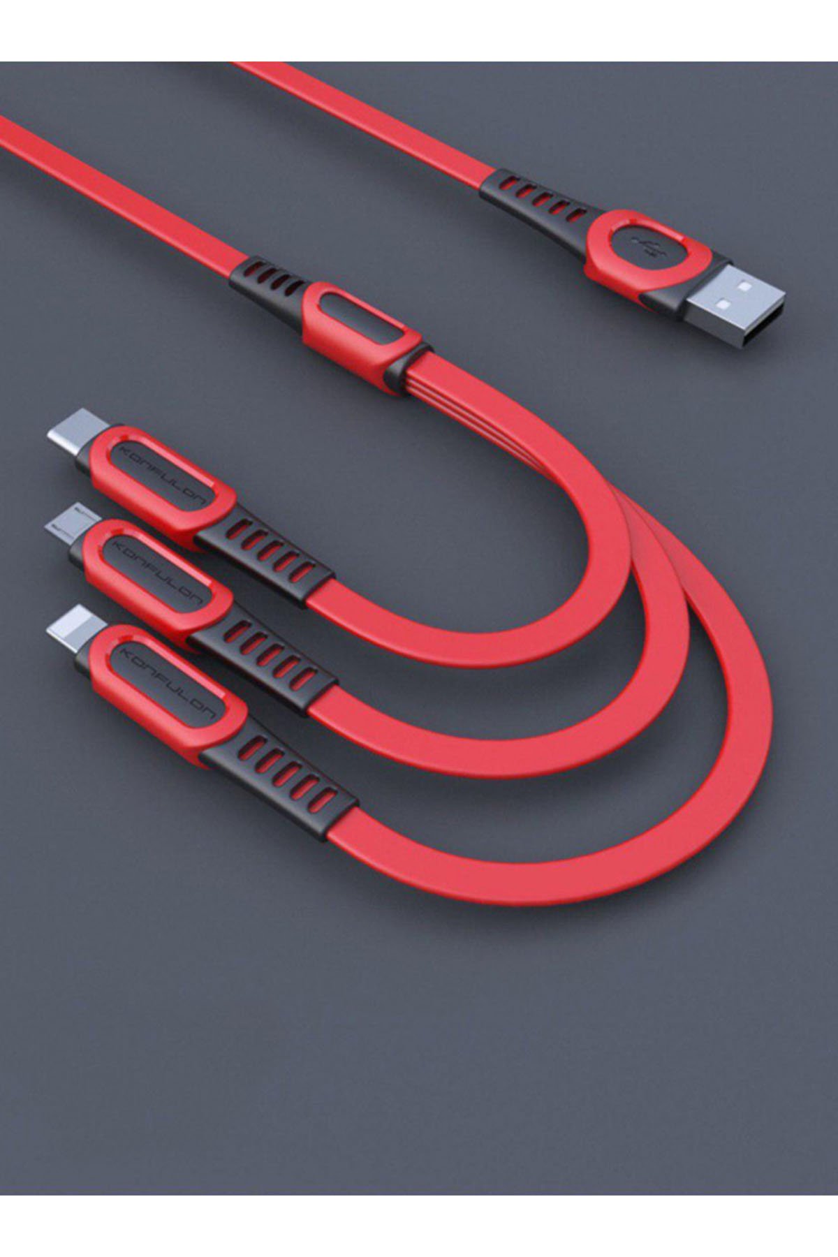 Konfulon DC19 3in1 USB Kablo 1.3M 3A - Kırmızı Konfulon DC19 3in1 USB Kablo 1.3M 3A - Kırmızı