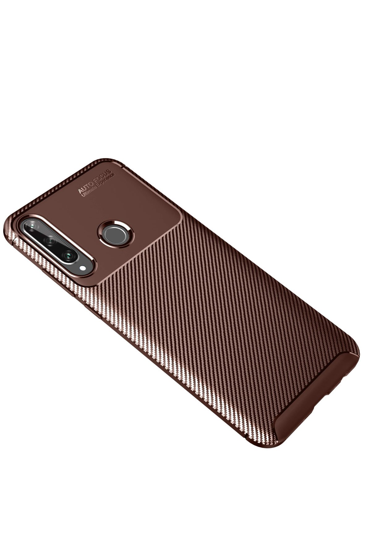 Huawei Y6P Kılıf Auto Focus Karbon Kapak - Kahverengi  Huawei Y6P Kılıf Auto Focus Karbon Kapak - Kahverengi
