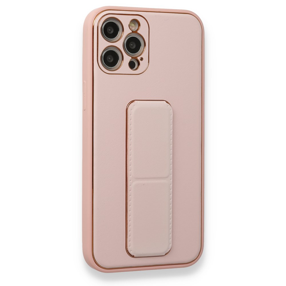  iPhone 12 Pro Kılıf Coco Deri Standlı Kapak - Pembe