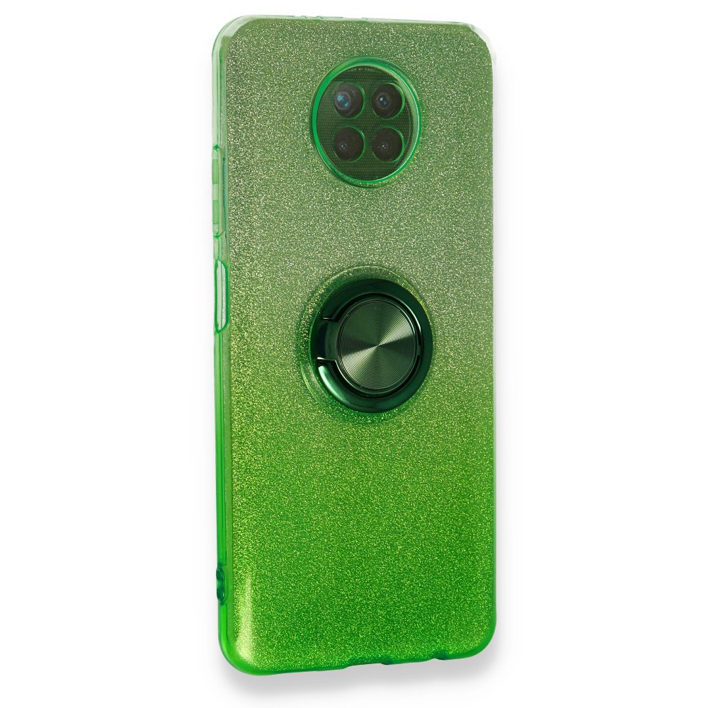 Redmi Note 9 5G Kılıf Simli Yüzüklü Silikon - Yeşil