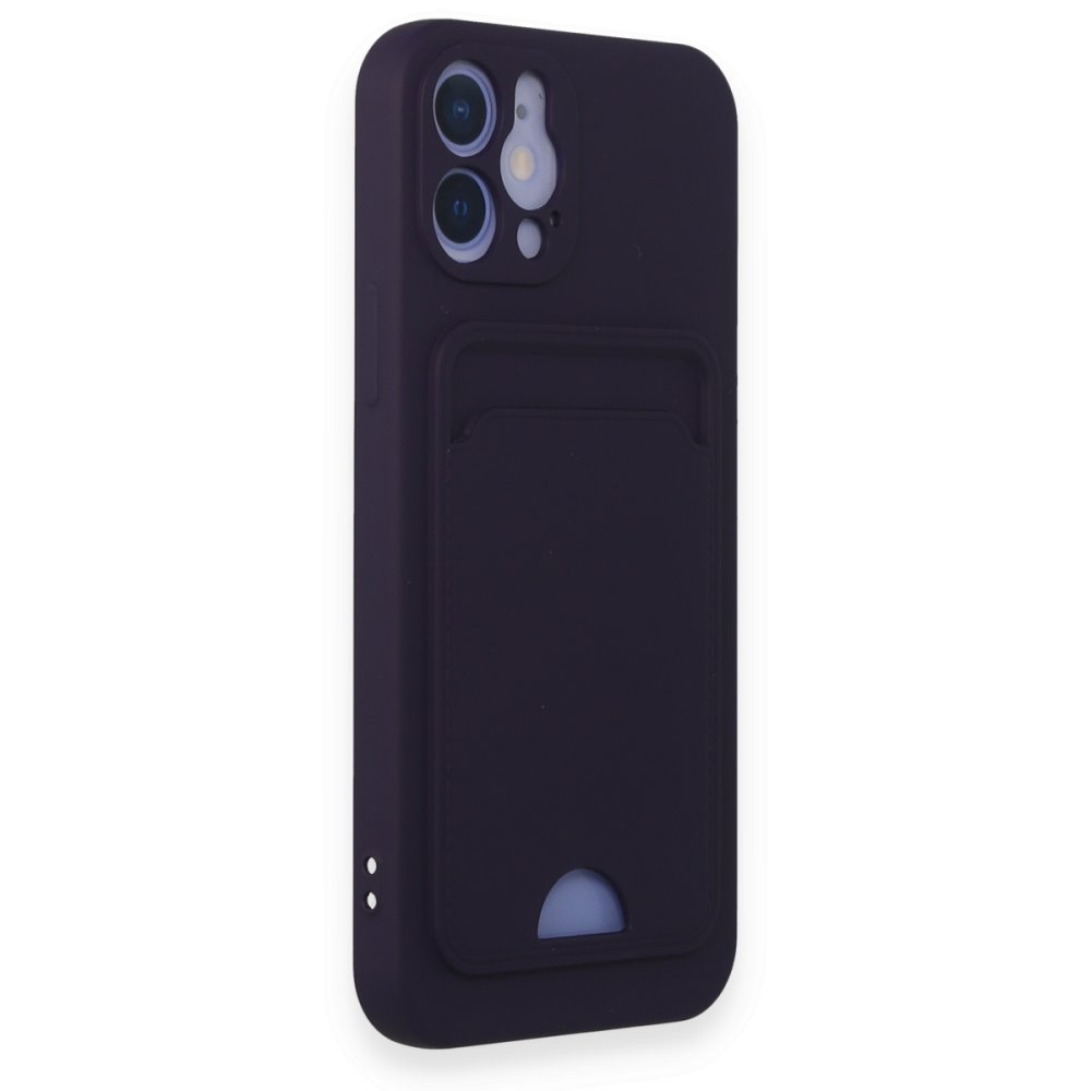  iPhone 12 Kılıf Kelvin Kartvizitli Silikon - Derin Mor