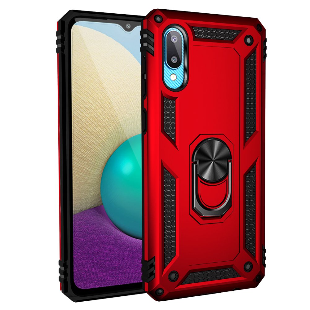  Samsung Galaxy A02 Kılıf Sofya Yüzüklü Silikon Kapak - Kırmızı