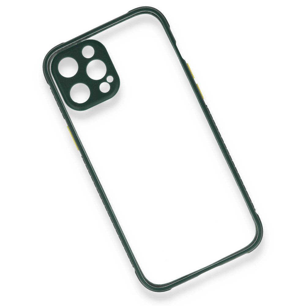 iPhone 12 Pro Kılıf Miami Şeffaf Silikon - Koyu Yeşil iPhone 12 Pro Kılıf Miami Şeffaf Silikon - Koyu Yeşil