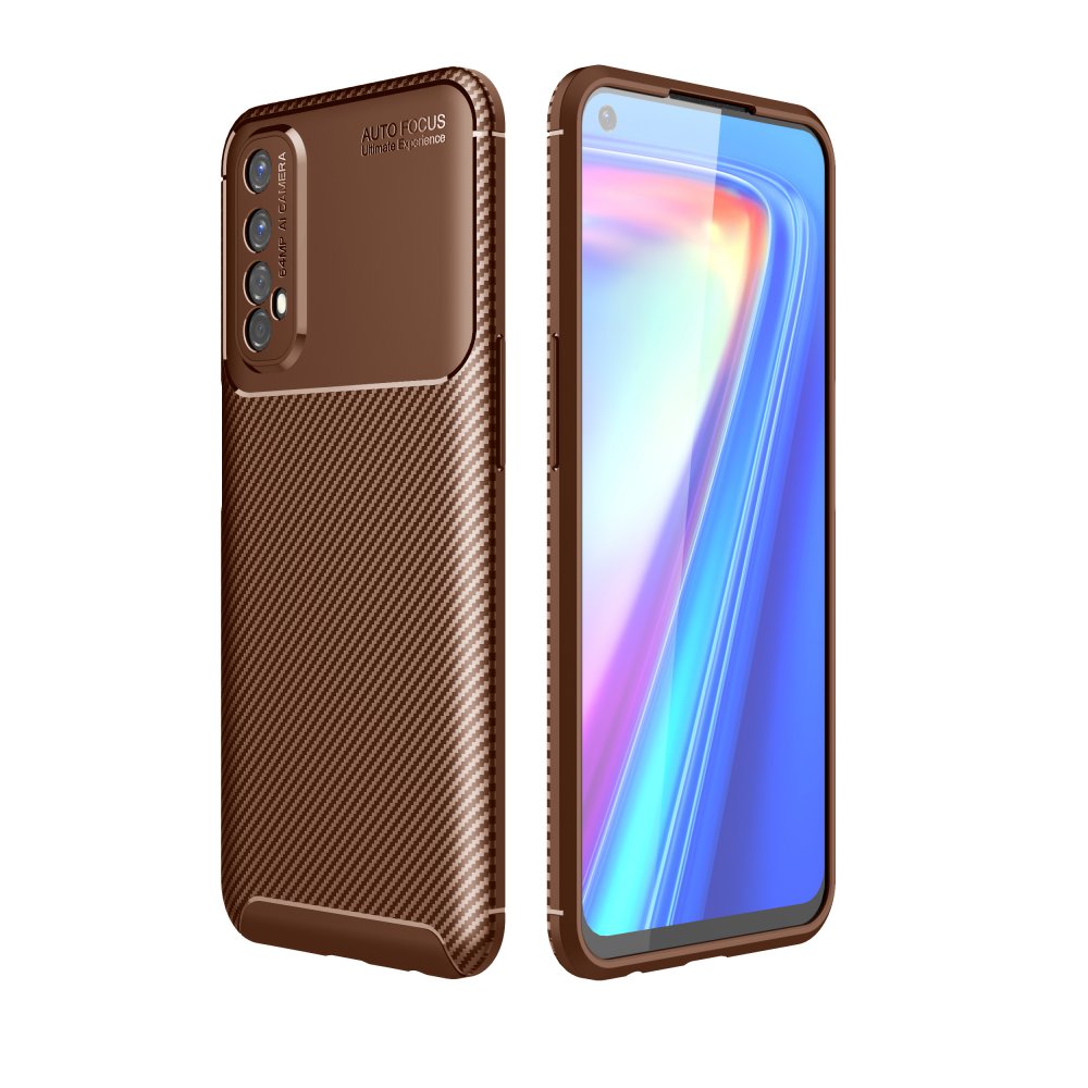 Realme 7 Kılıf Auto Focus Karbon Kapak - Kahverengi Realme 7 Kılıf Auto Focus Karbon Kapak - Kahverengi