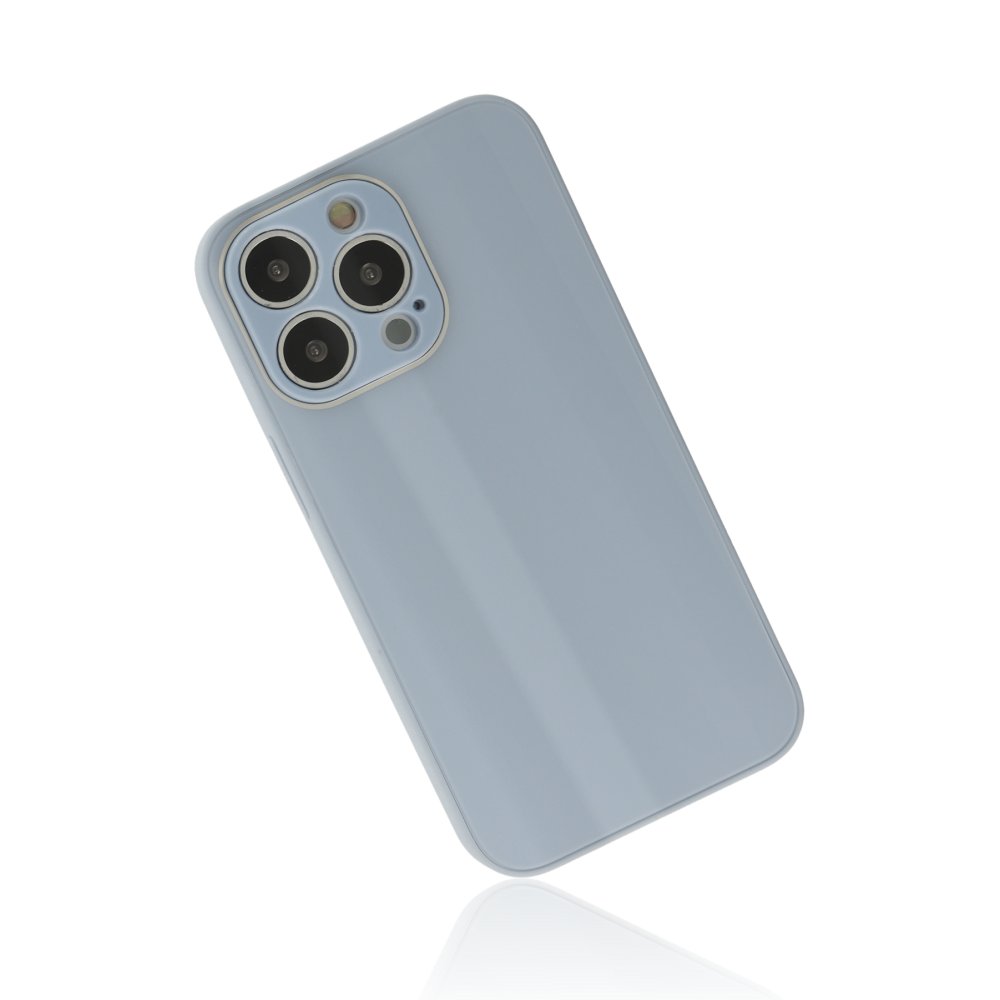 iPhone 14 Pro Kılıf Glass Kapak - Sky Blue  iPhone 14 Pro Kılıf Glass Kapak - Sky Blue