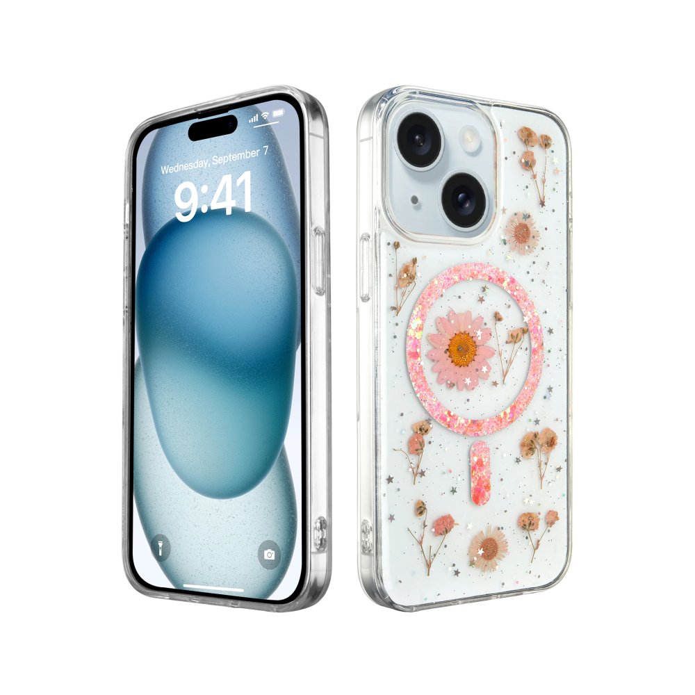  iPhone 14 Kılıf Daisy Simli Magsafe Kapak - Pembe