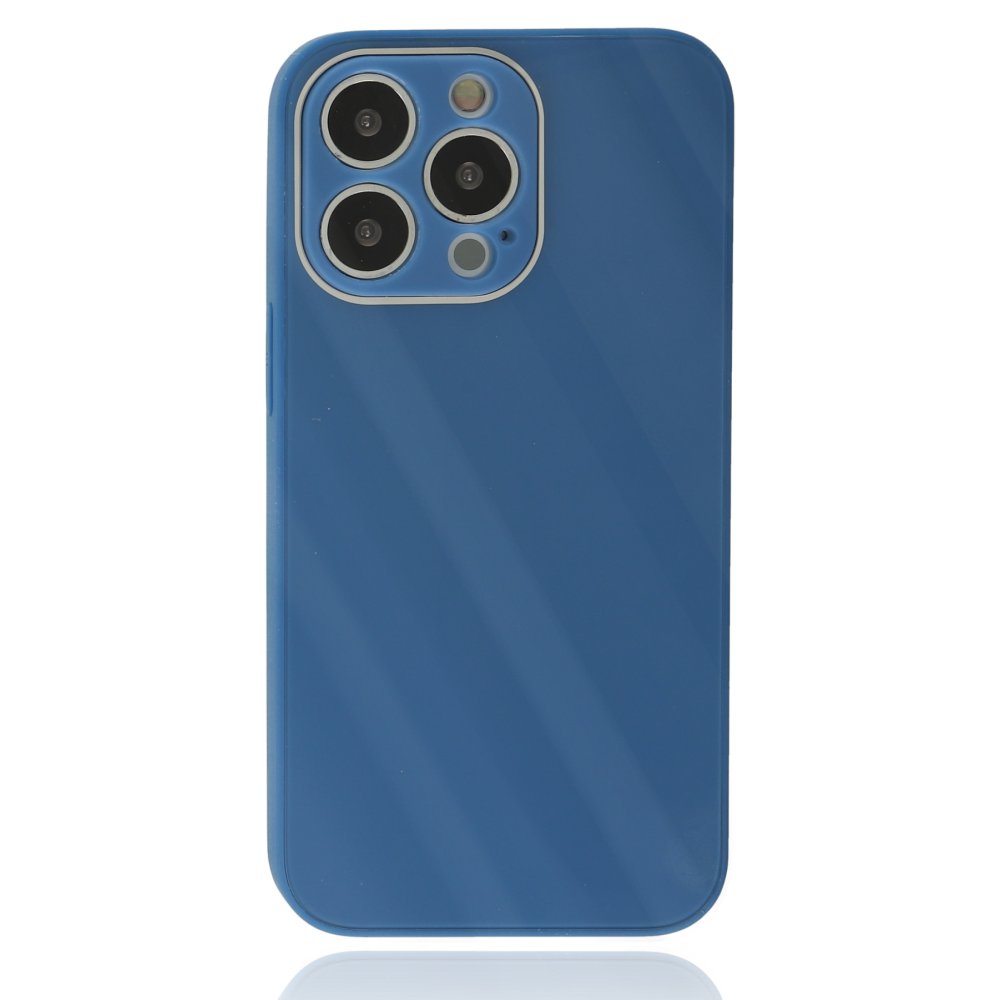iPhone 14 Pro Max Kılıf Glass Kapak - Mavi  iPhone 14 Pro Max Kılıf Glass Kapak - Mavi