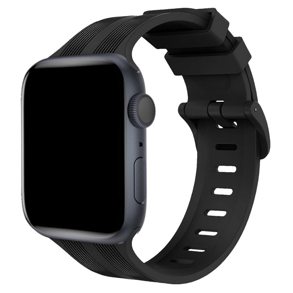  Apple Watch 38mm KR408 Çizgili Silikon Kordon - Siyah