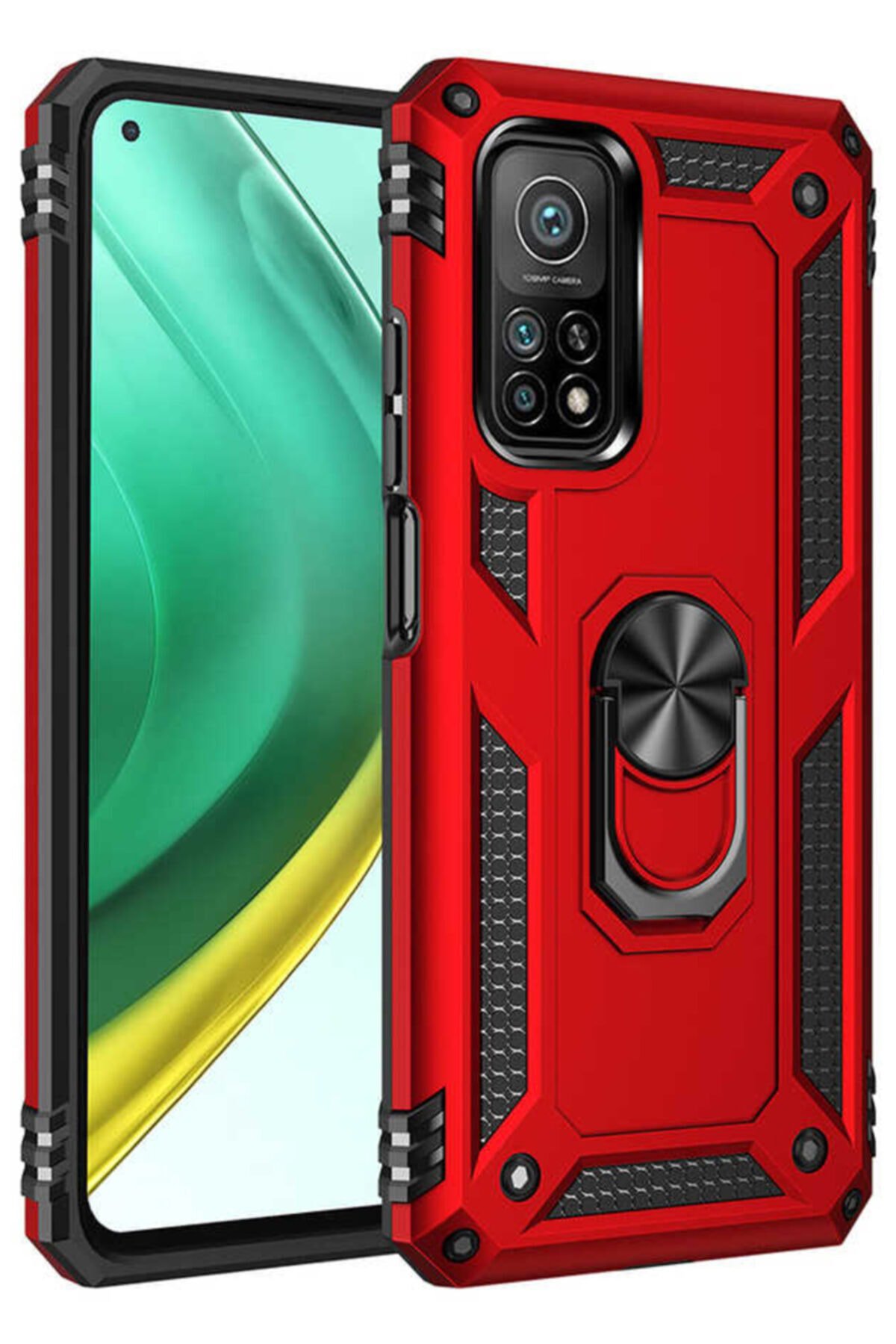  Xiaomi Mi 10T Kılıf Sofya Yüzüklü Silikon Kapak - Kırmızı
