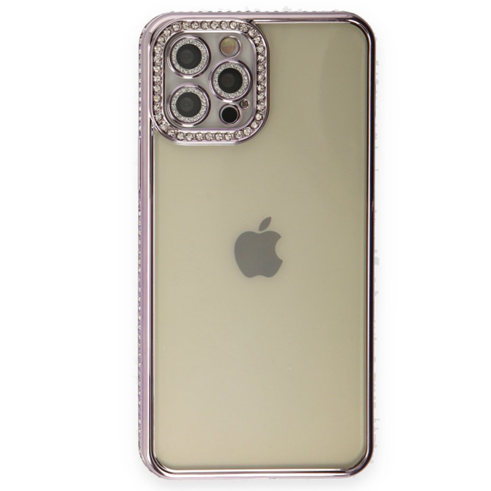  iPhone 12 Pro Kılıf Joke Taşlı Silikon - Mor