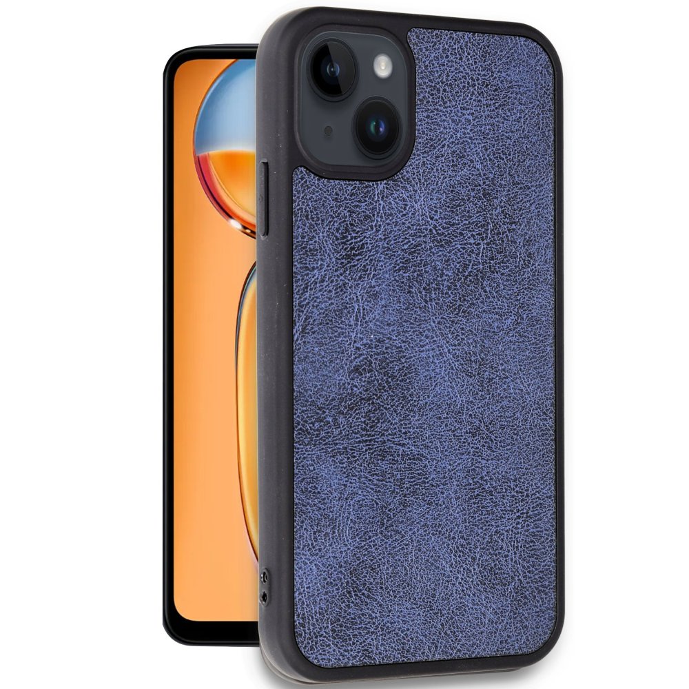 iPhone 15 Kılıf Aras Deri Kapak - Lacivert  iPhone 15 Kılıf Aras Deri Kapak - Lacivert