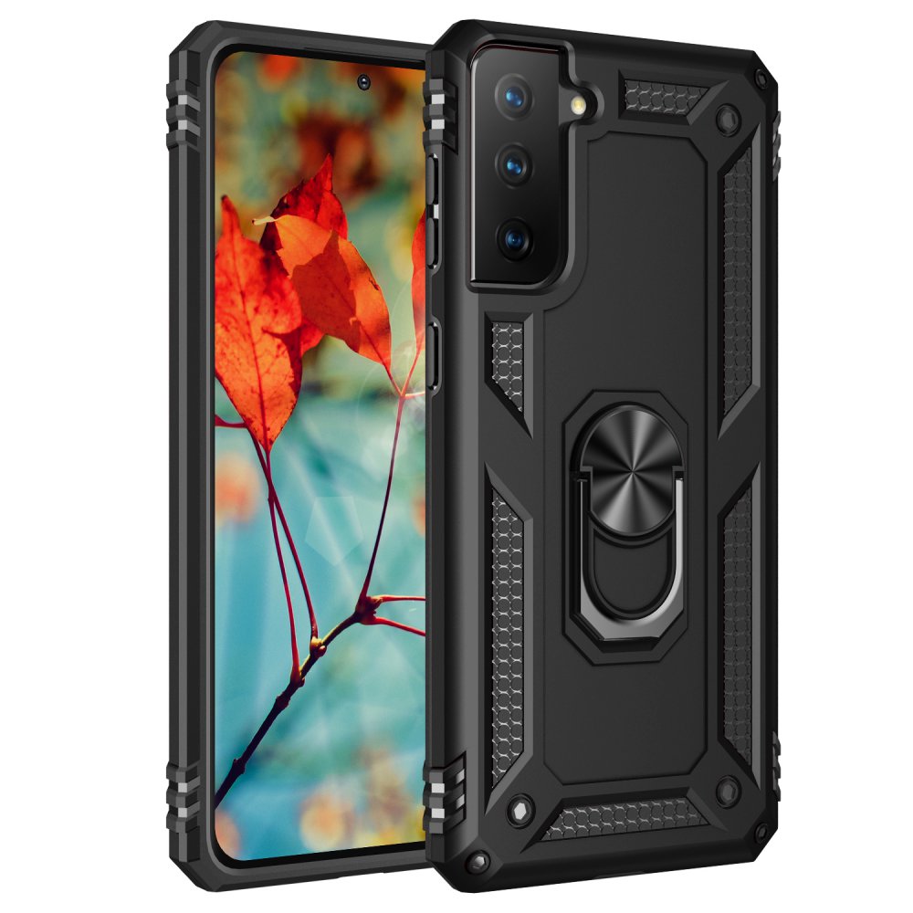 Samsung Galaxy S21 Kılıf Sofya Yüzüklü Silikon Kapak - Siyah