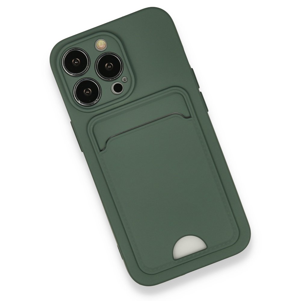  iPhone 13 Pro Kılıf Kelvin Kartvizitli Silikon - Koyu Yeşil