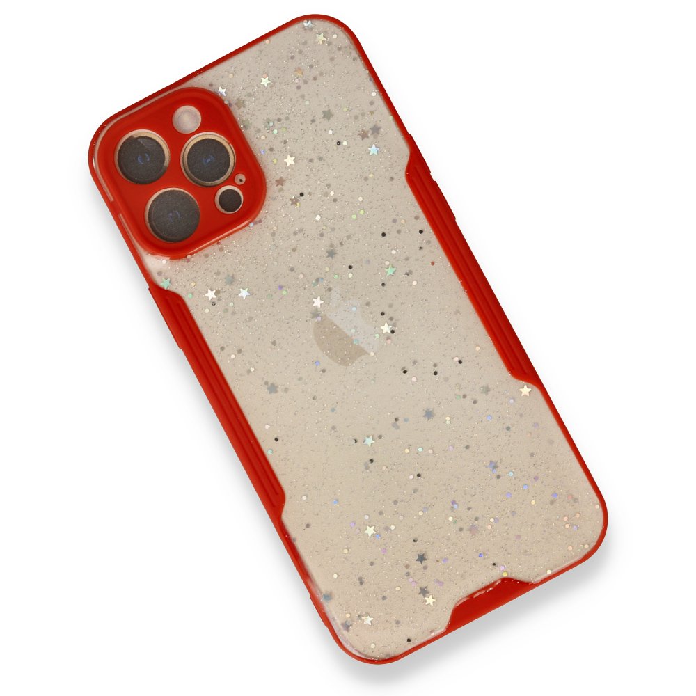  iPhone 12 Pro Max Kılıf Platin Simli Silikon - Kırmızı