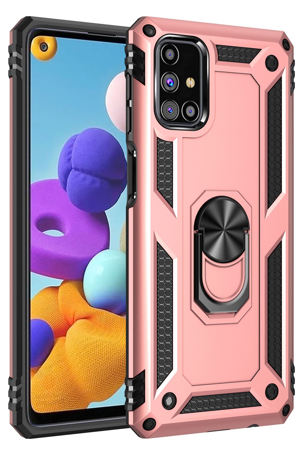  Samsung Galaxy M51 Kılıf Sofya Yüzüklü Silikon Kapak - Rose