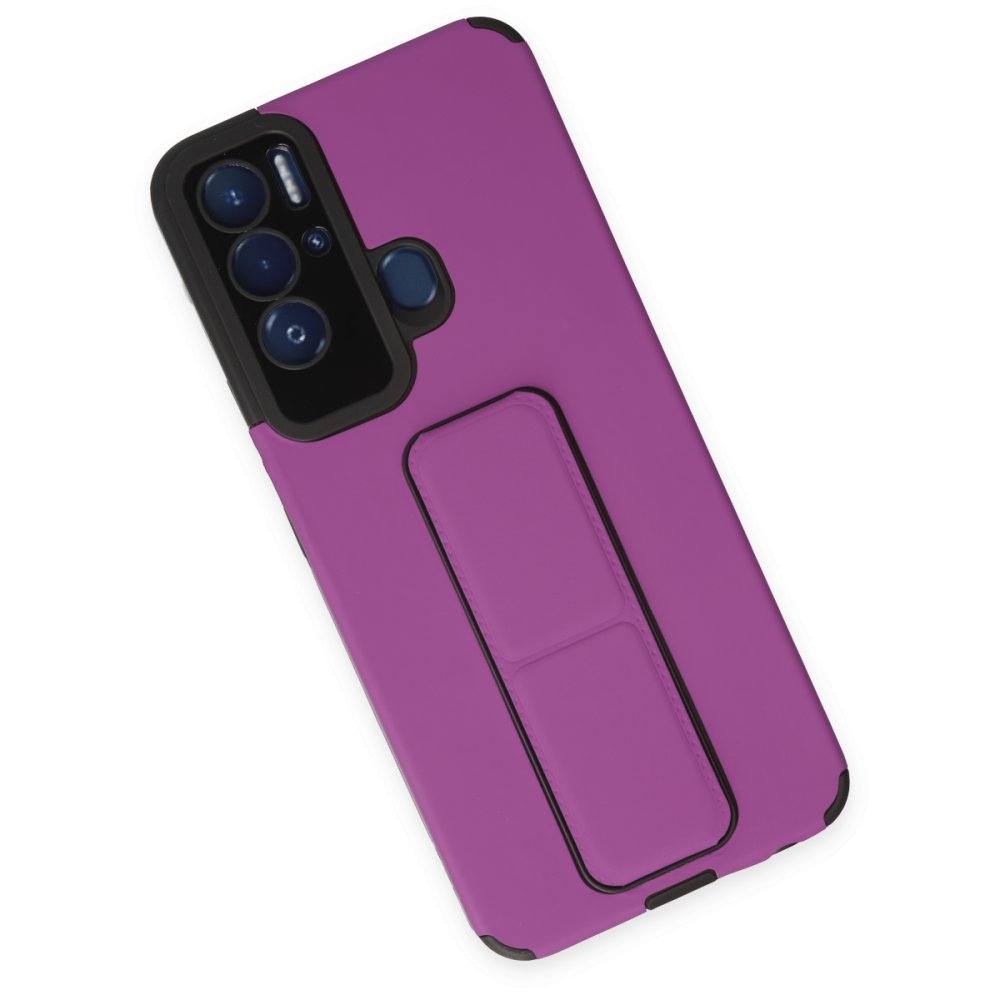 Tecno Pova Neo Kılıf Mega Standlı Silikon - Mor Tecno Pova Neo Kılıf Mega Standlı Silikon - Mor