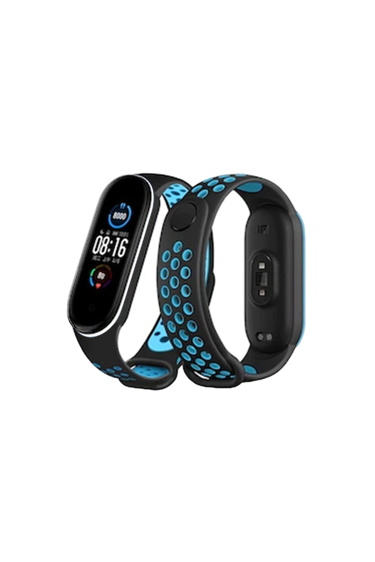 Xiaomi Mi Band 5 Spor Delikli Kordon - Siyah-Mavi-Beyaz Xiaomi Mi Band 5 Spor Delikli Kordon - Siyah-Mavi-Beyaz