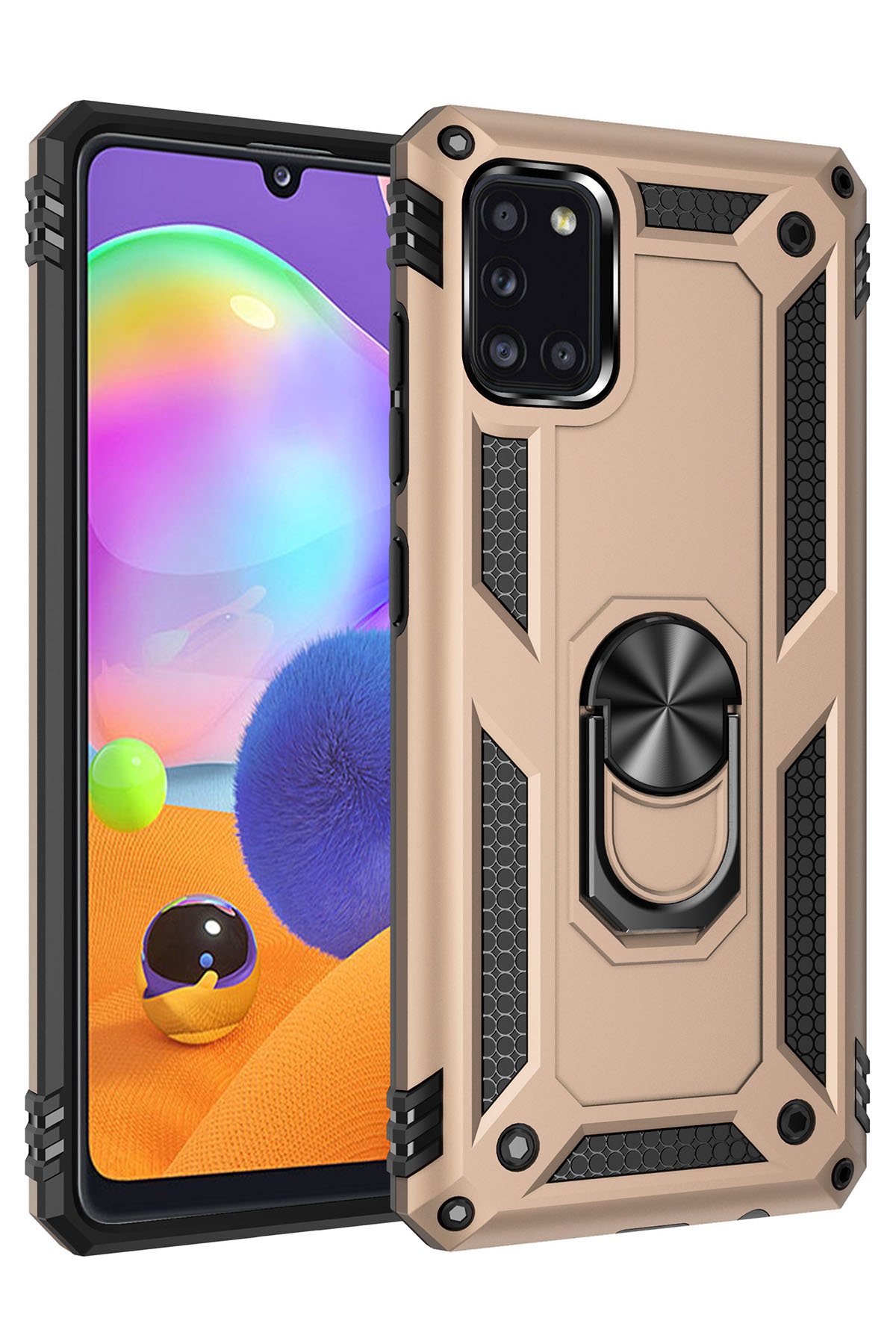  Samsung Galaxy A31 Kılıf Sofya Yüzüklü Silikon Kapak - Gold