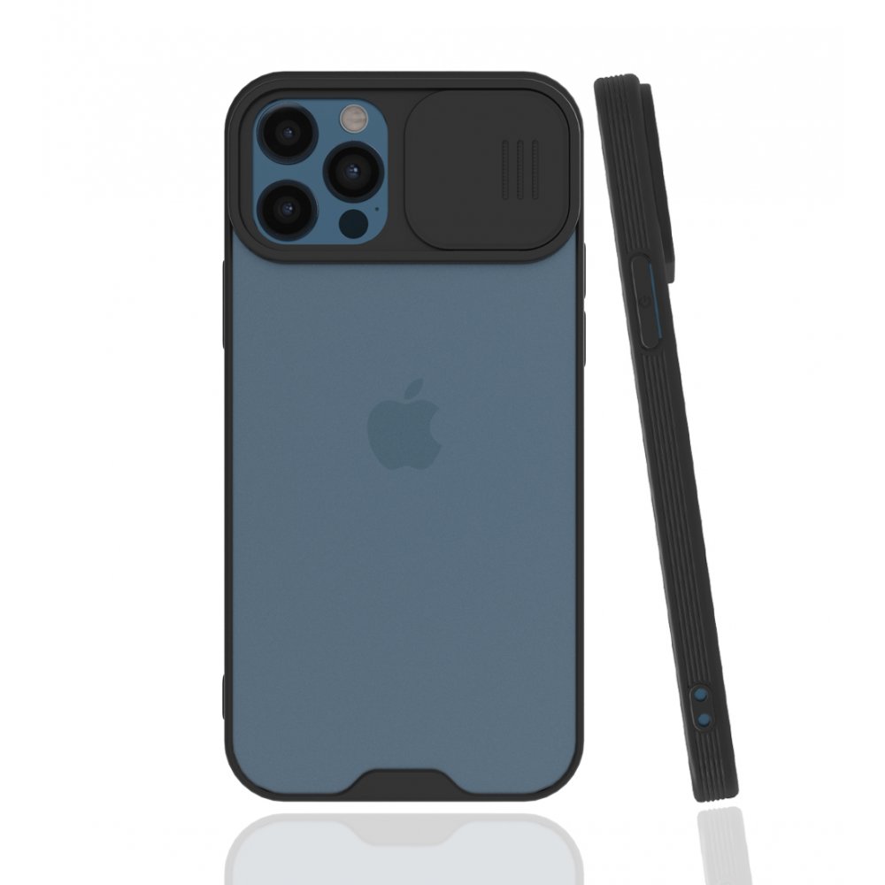  iPhone 12 Pro Kılıf Platin Kamera Koruma Silikon - Siyah