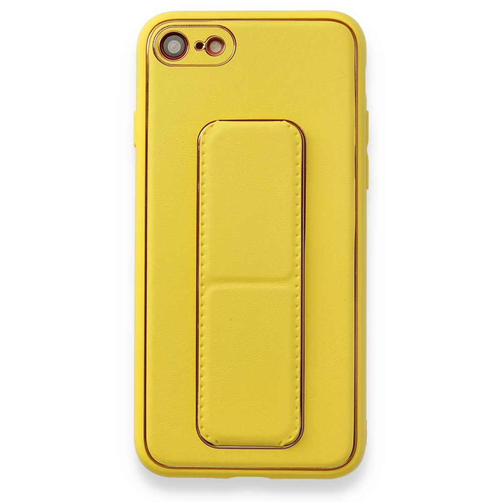  iPhone 7 Kılıf Coco Deri Standlı Kapak - Sarı