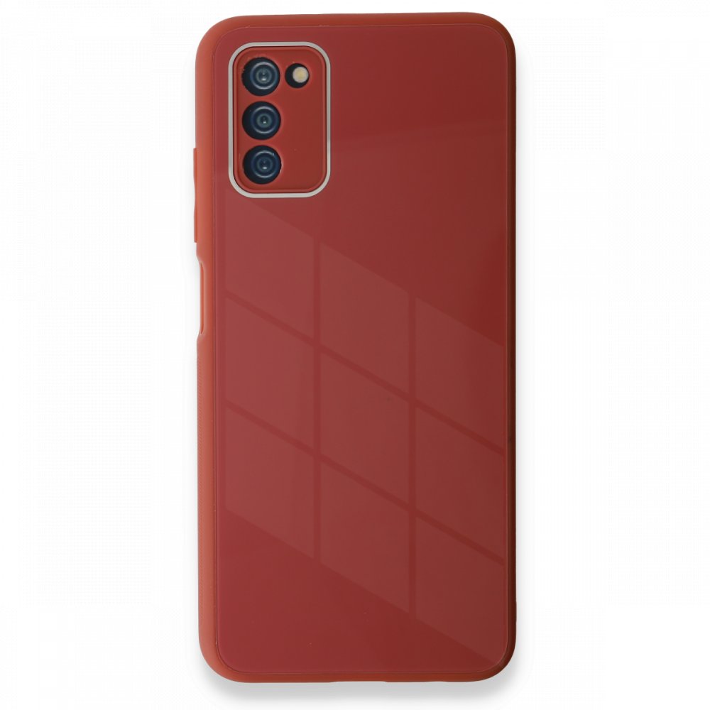  Samsung Galaxy A03S Kılıf Glass Kapak - Bordo