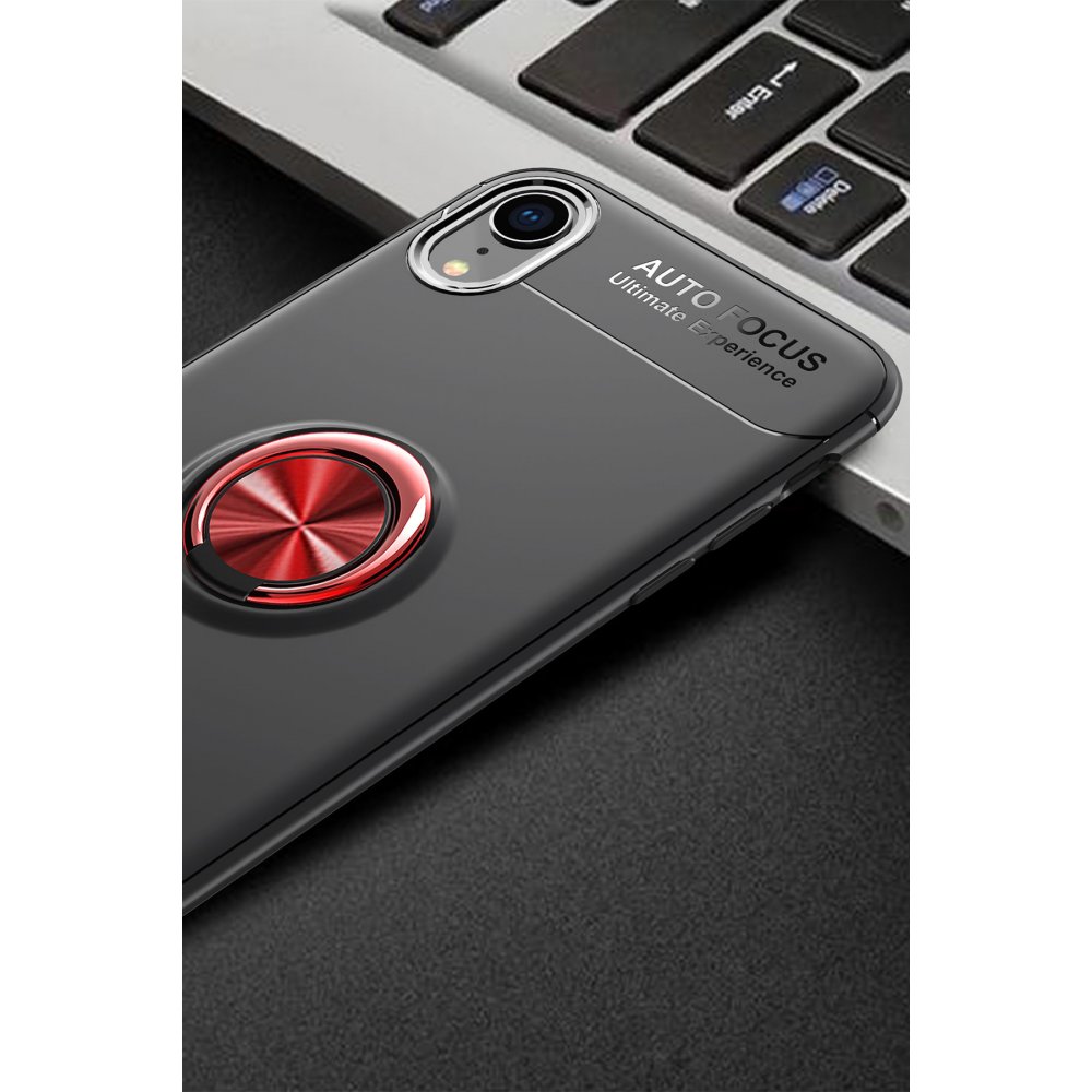  iPhone XR Kılıf Range Yüzüklü Silikon - Siyah-Kırmızı