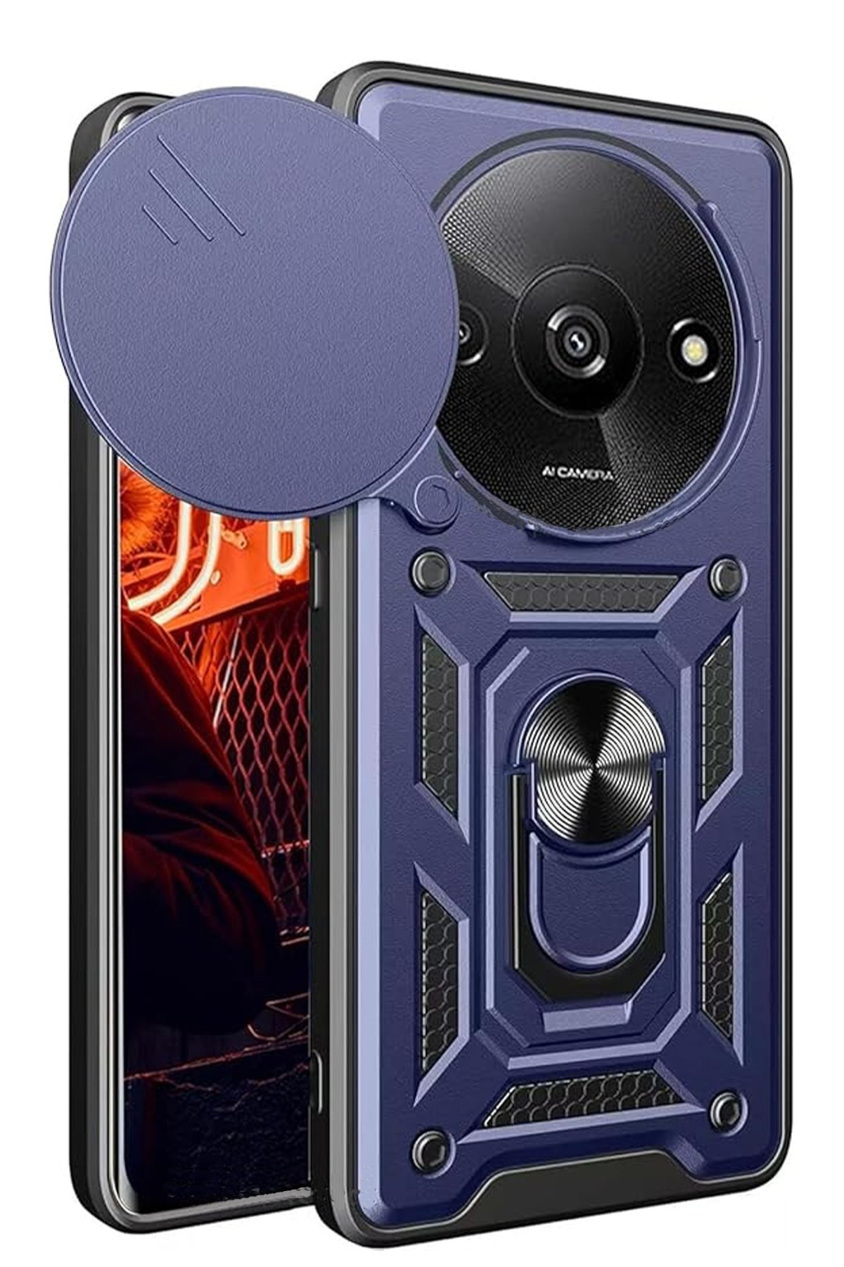 Redmi A3 4G Kılıf Pars Lens Yüzüklü Silikon - Lacivert