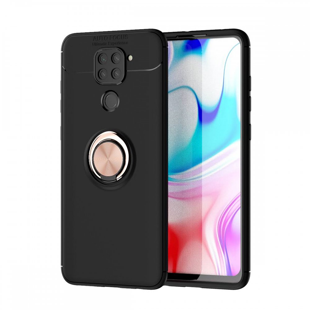 Redmi Note 9 Kılıf Range Yüzüklü Silikon - Siyah-Gold