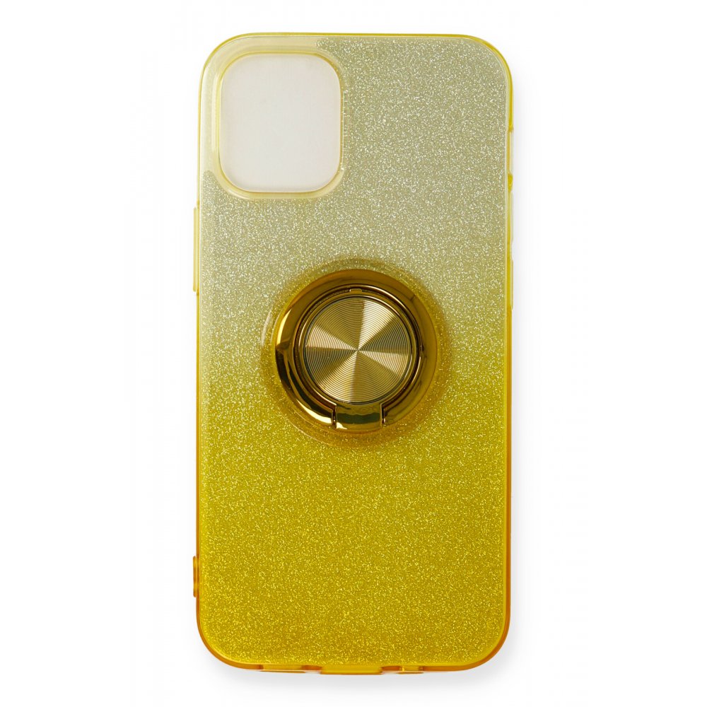  iPhone 12 Pro Max Kılıf Simli Yüzüklü Silikon - Sarı