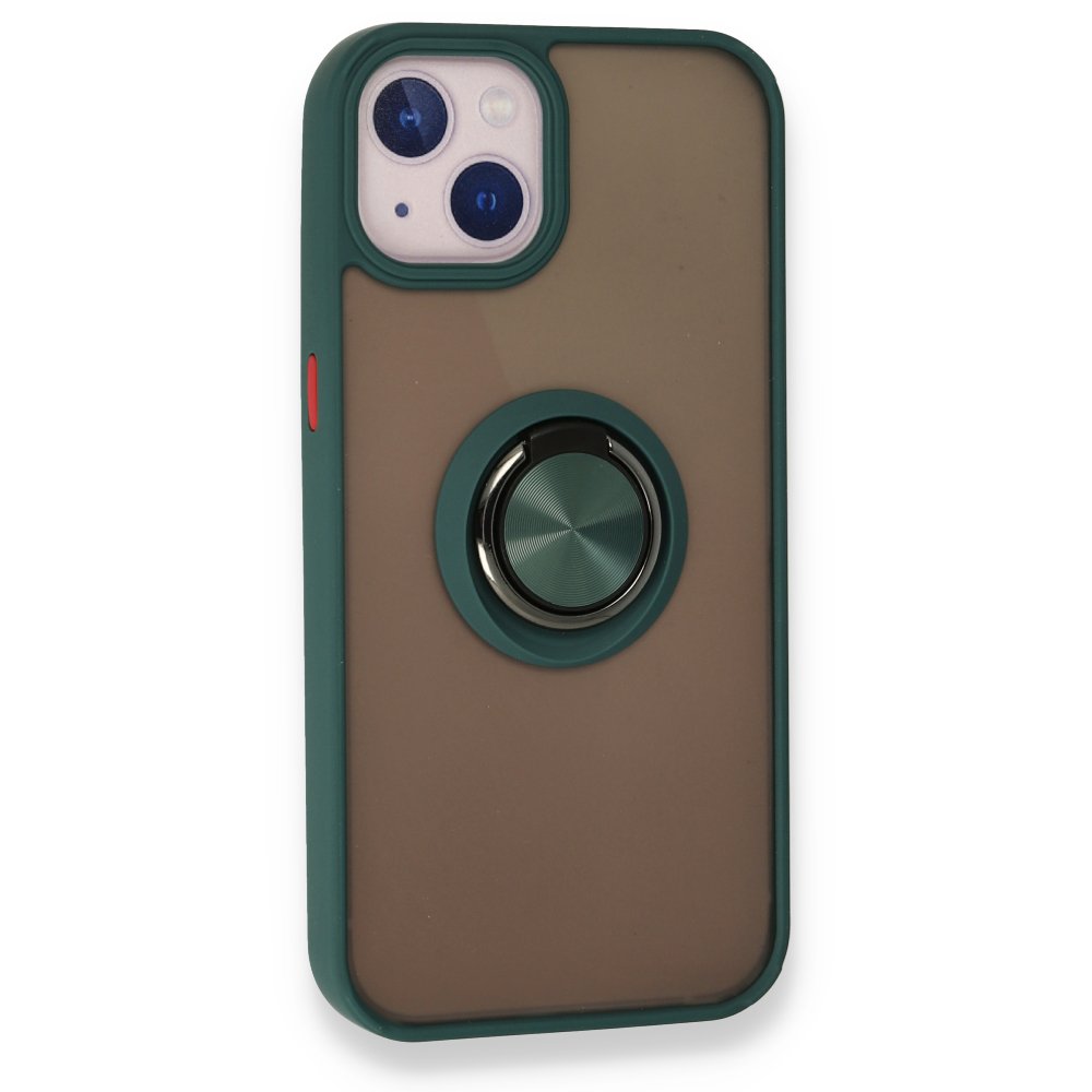  iPhone 13 Kılıf Montreal Yüzüklü Silikon Kapak - Yeşil