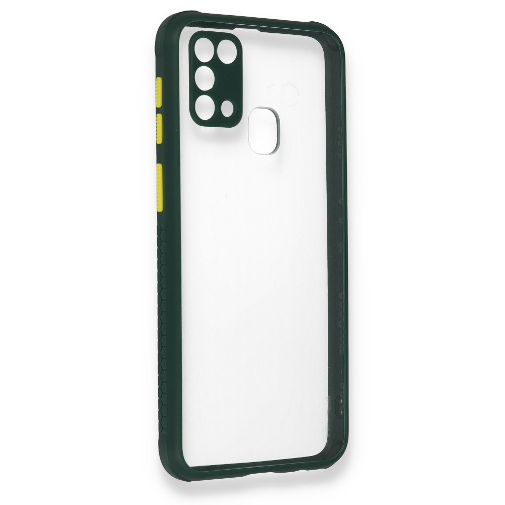  Samsung Galaxy M31 Kılıf Miami Şeffaf Silikon - Koyu Yeşil