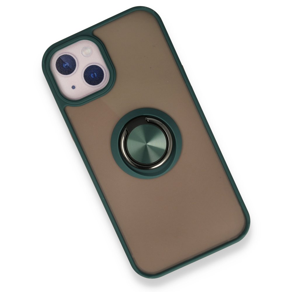  iPhone 13 Kılıf Montreal Yüzüklü Silikon Kapak - Yeşil