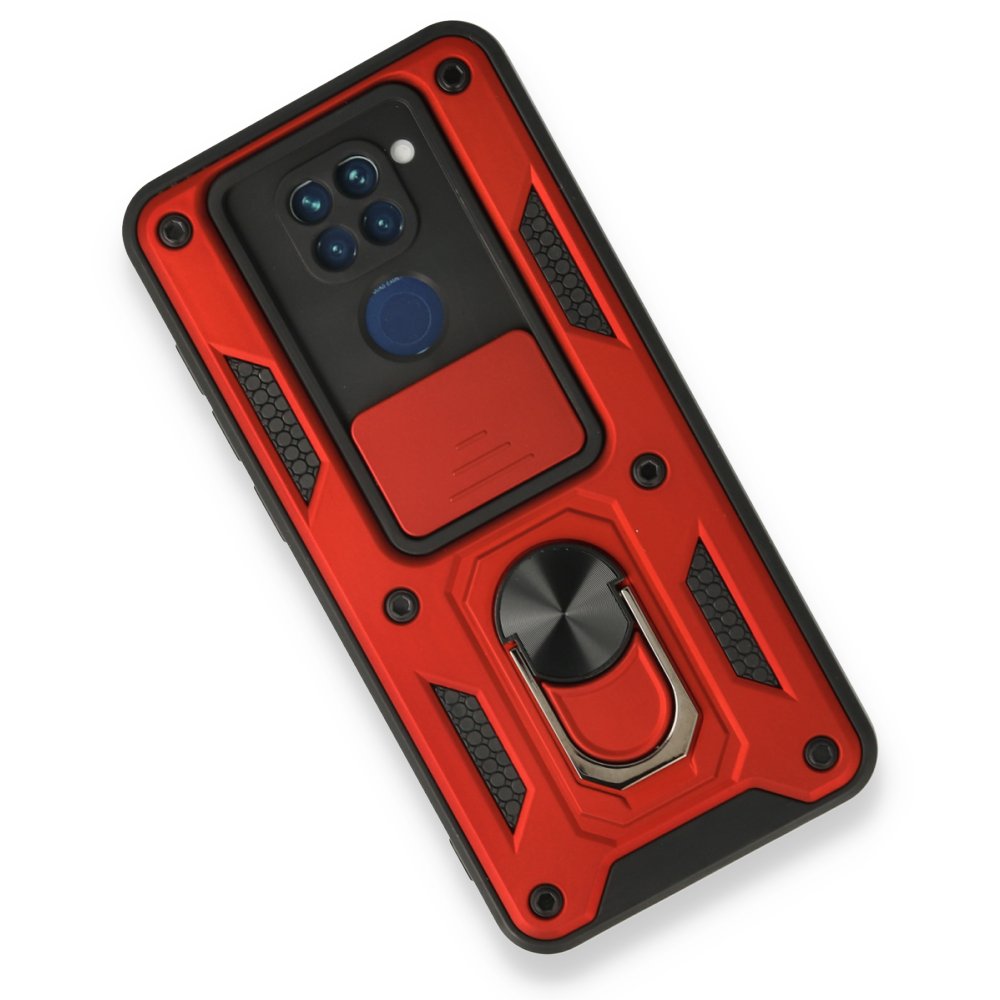 Redmi Note 9 Kılıf Pars Lens Yüzüklü Silikon - Kırmızı