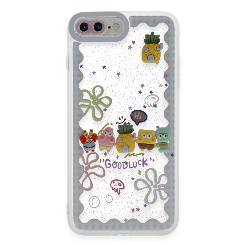  iPhone 7 Plus Kılıf Sweet Desenli Silikon Kapak - Açık Mavi