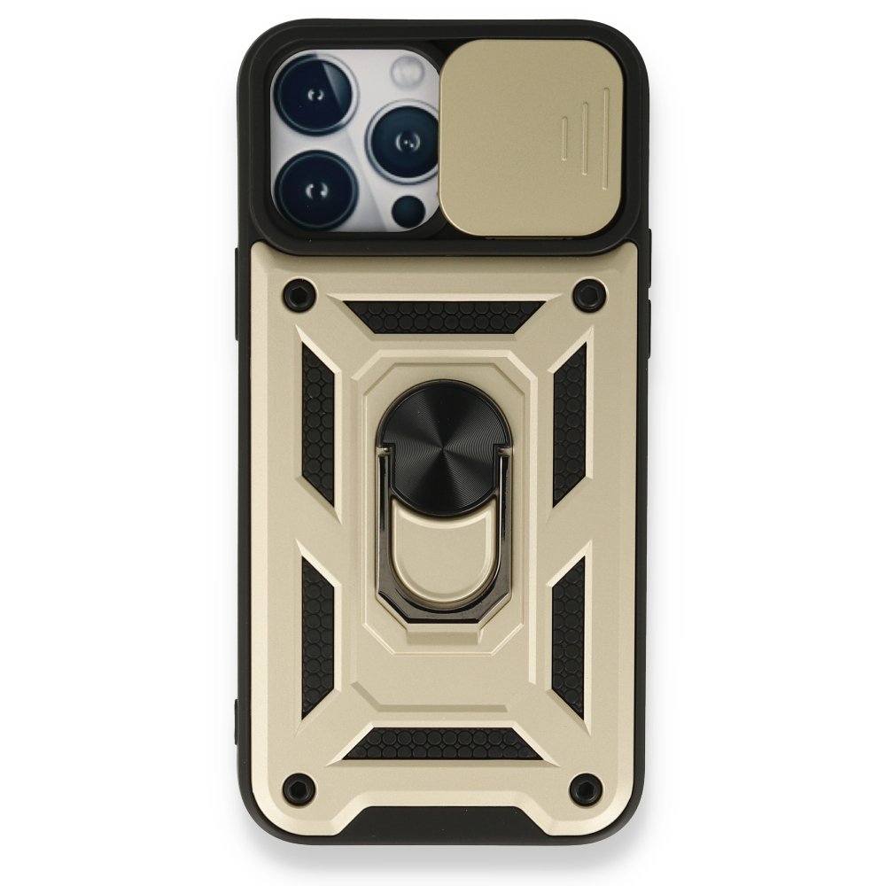 iPhone 13 Pro Max Kılıf Pars Lens Yüzüklü Silikon - Gold