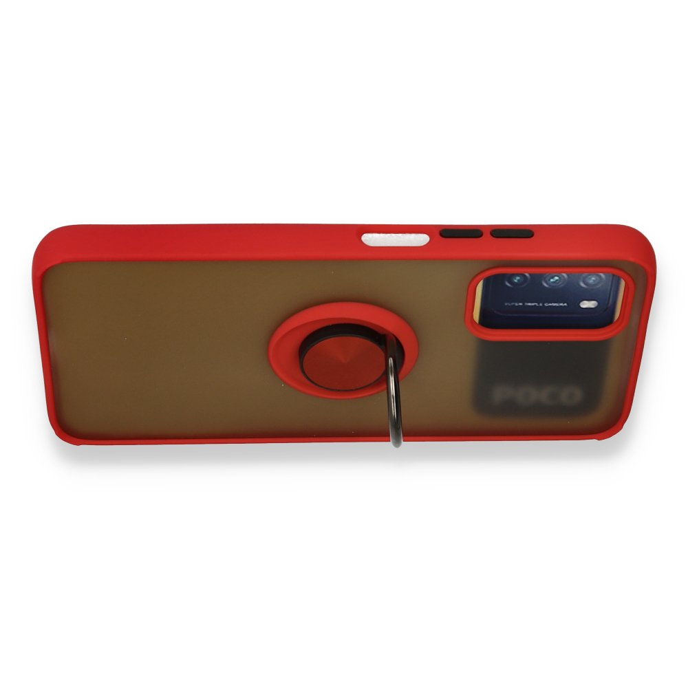 Redmi 9T Kılıf Montreal Yüzüklü Silikon Kapak - Kırmızı