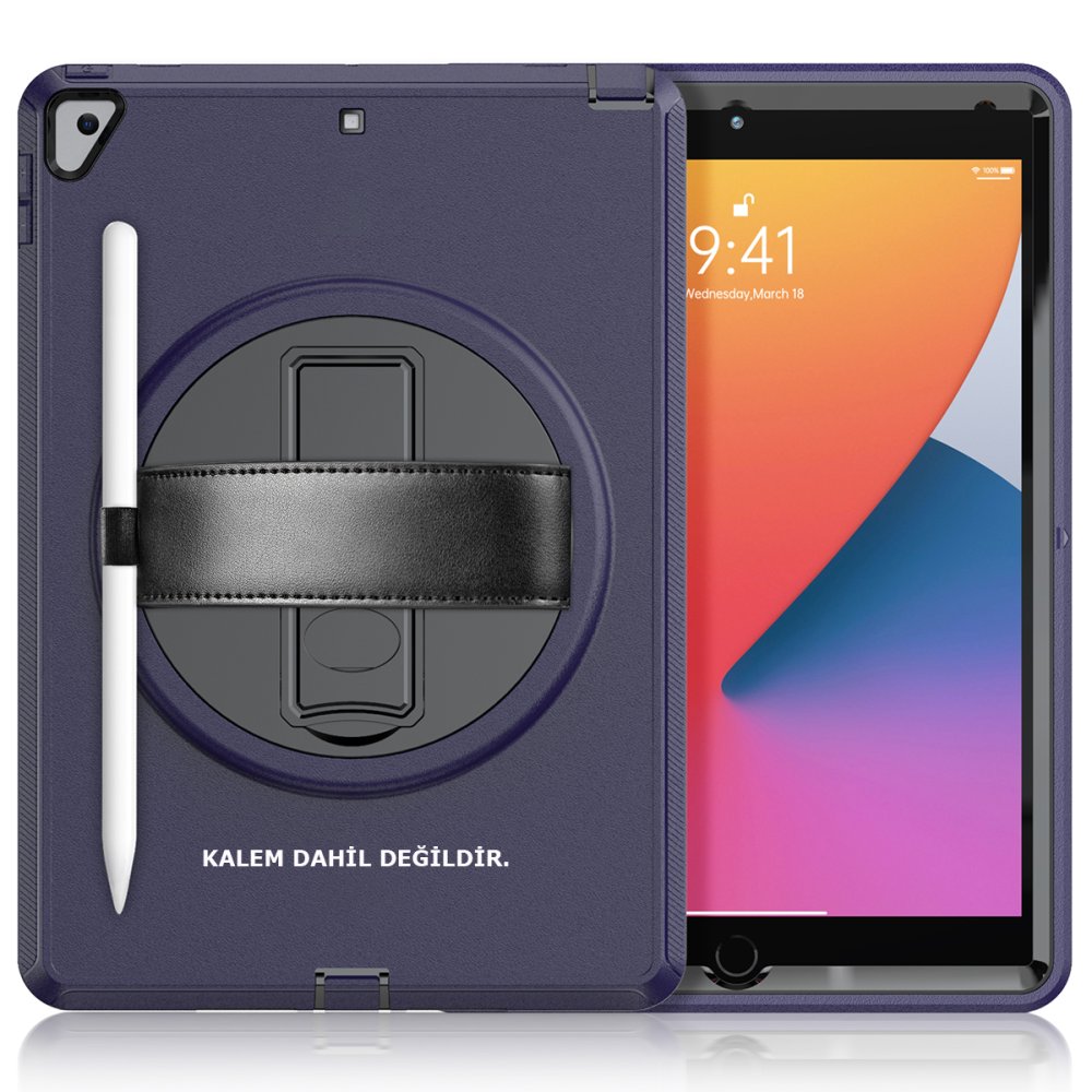 iPad 10.2 (7.nesil) Kılıf Hand Strap Tablet Kılıfı - Lacivert