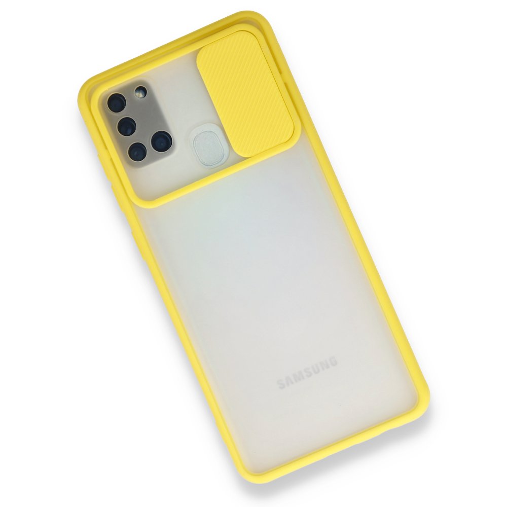  Samsung Galaxy A21S Kılıf Palm Buzlu Kamera Sürgülü Silikon - Sarı