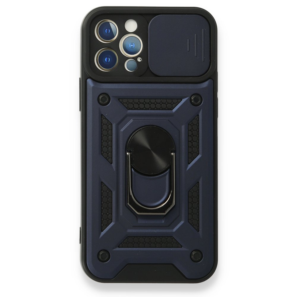  iPhone 12 Pro Kılıf Pars Lens Yüzüklü Silikon - Lacivert