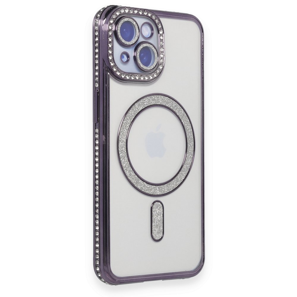  iPhone 15 Kılıf Joke Simli Magneticsafe Kılıf - Derin Mor