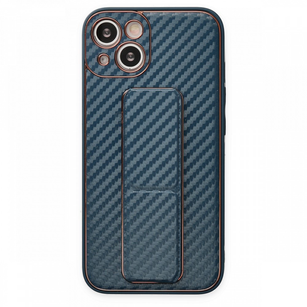 iPhone 13 Kılıf Coco Karbon Standlı Kapak - Lacivert  iPhone 13 Kılıf Coco Karbon Standlı Kapak - Lacivert
