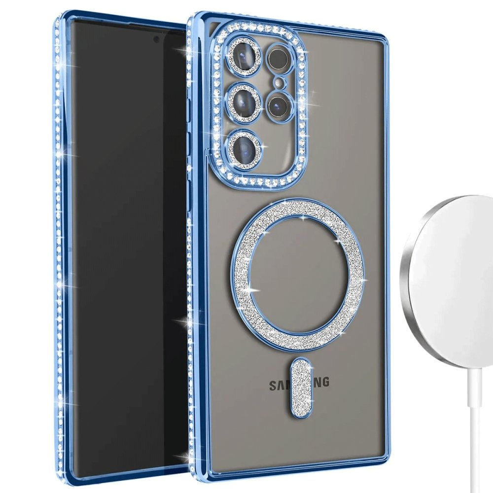  Samsung Galaxy S24 Ultra Kılıf Joke Simli Magneticsafe Kılıf - Mavi
