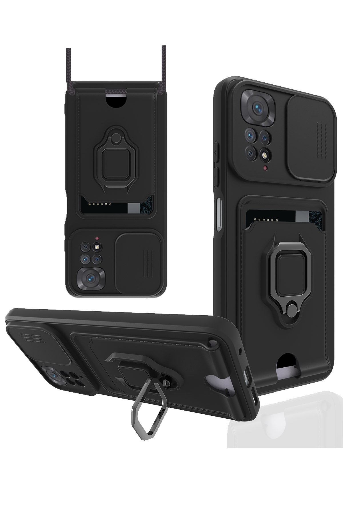 Redmi Note 11 Kılıf Zuma Kartvizitli Yüzüklü Silikon - Siyah