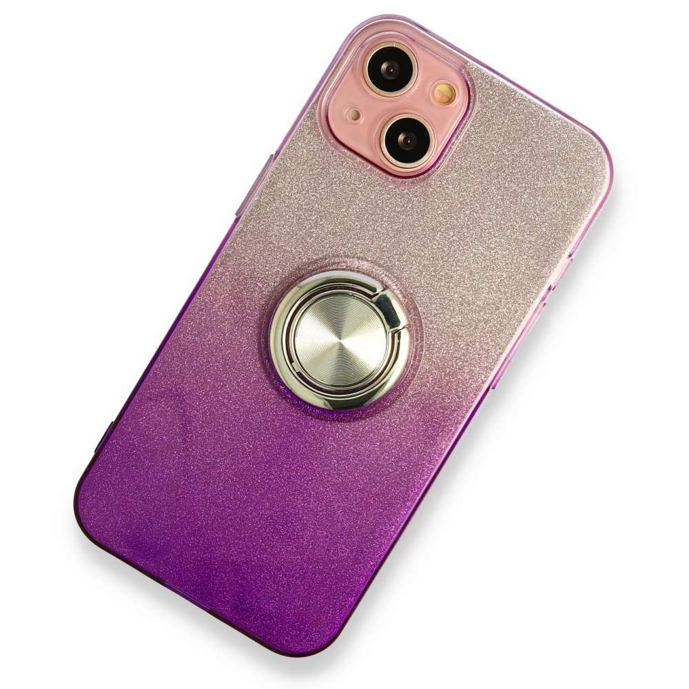  iPhone 13 Kılıf Simli Yüzüklü Silikon - Mor