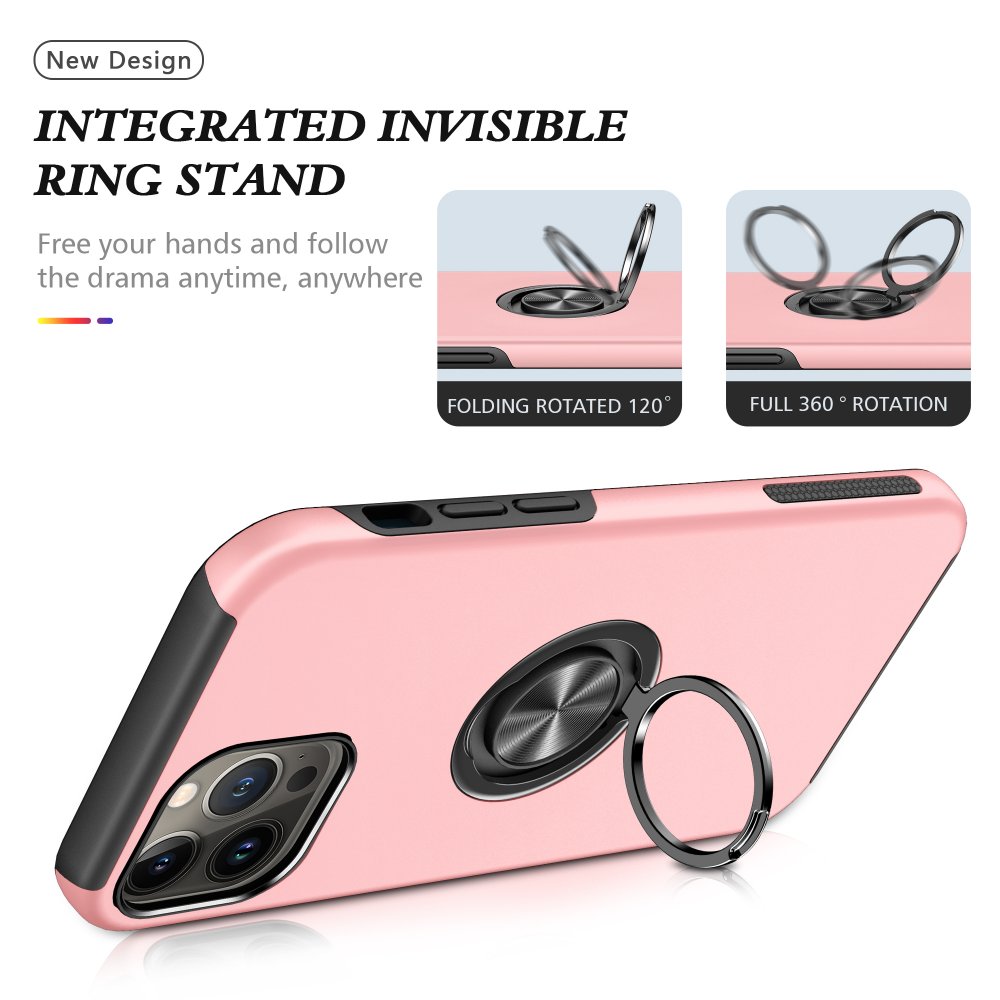  iPhone 13 Pro Max Kılıf Elit Yüzüklü Kapak - Pembe