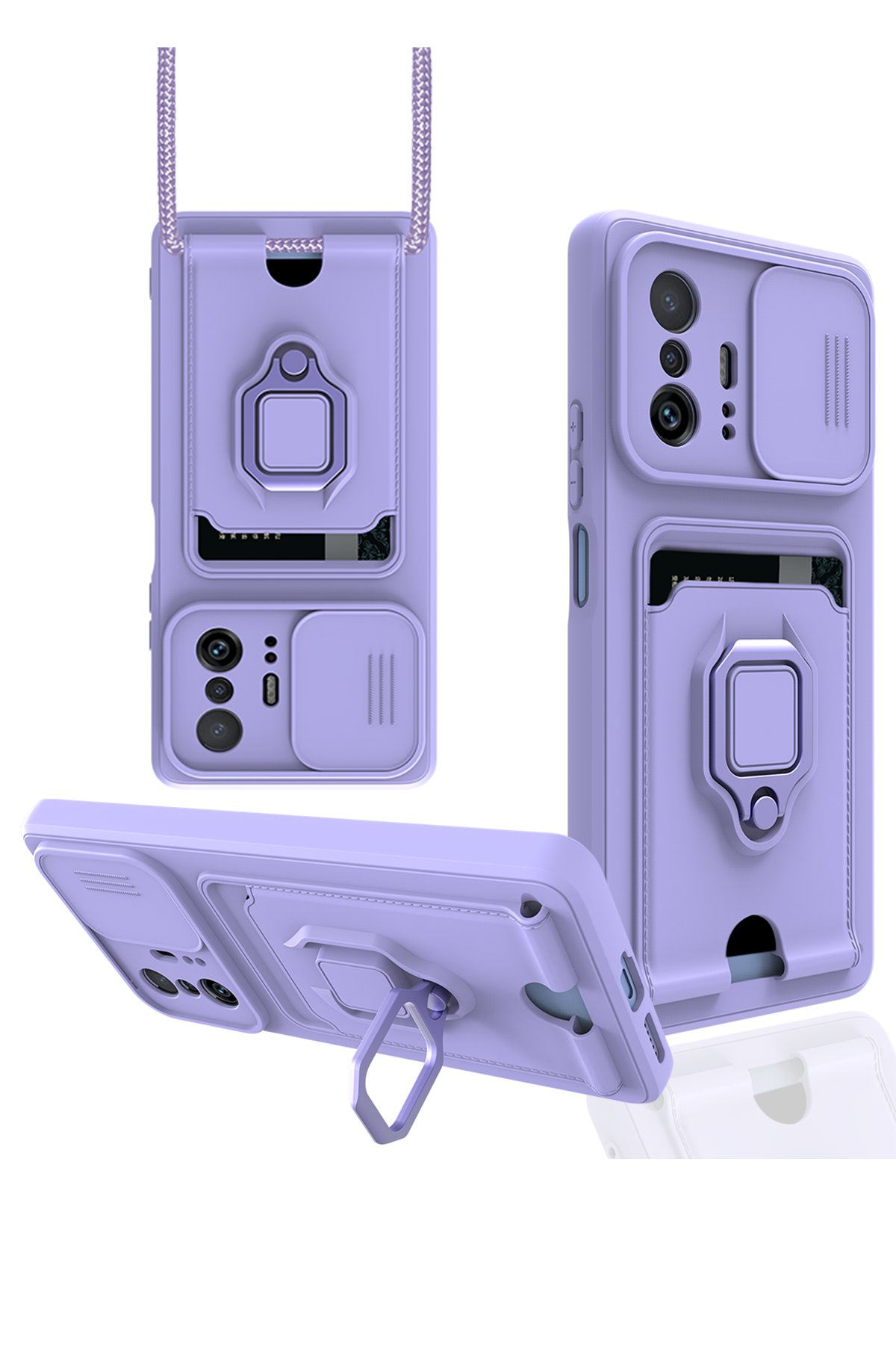  Xiaomi Mi 11T Kılıf Zuma Kartvizitli Yüzüklü Silikon - Lila