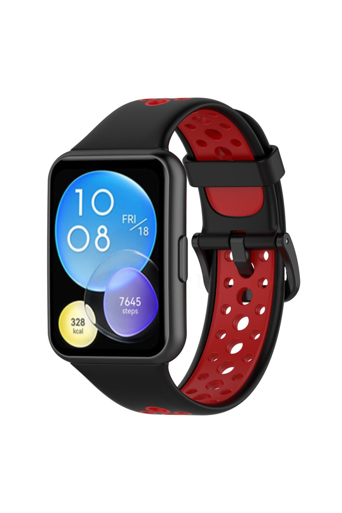 Huawei Watch Fit 2 Spor Delikli Kordon - Siyah-Kırmızı Huawei Watch Fit 2 Spor Delikli Kordon - Siyah-Kırmızı