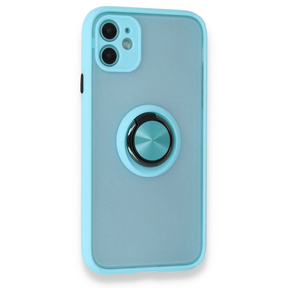  iPhone 11 Kılıf Montreal Yüzüklü Silikon Kapak - Buz Mavi