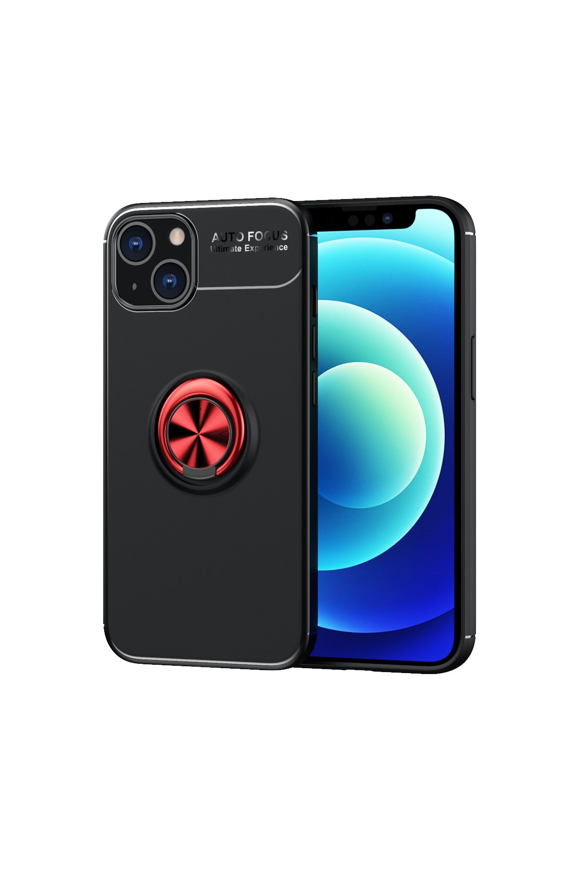  iPhone 13 Kılıf Range Yüzüklü Silikon - Siyah-Kırmızı
