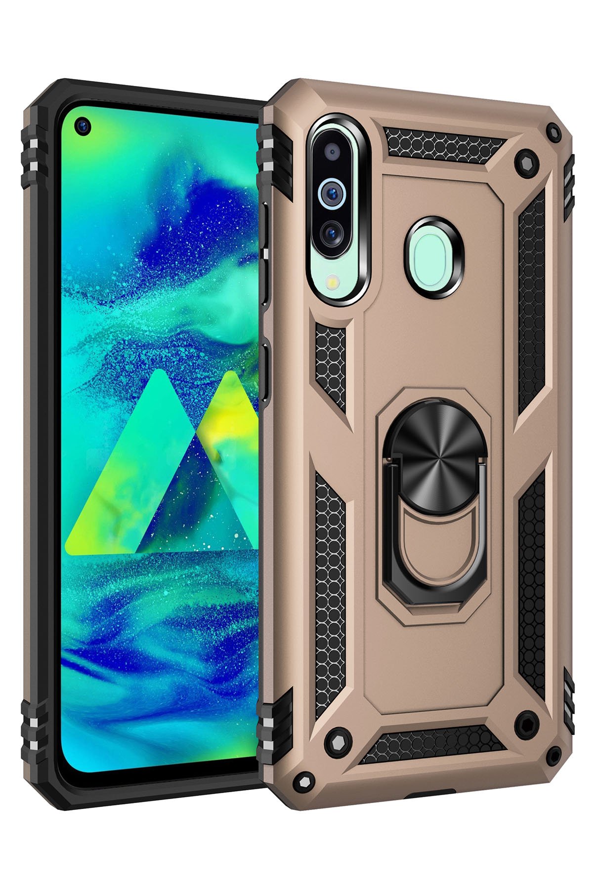  Samsung Galaxy A60 Kılıf Sofya Yüzüklü Silikon Kapak - Gold
